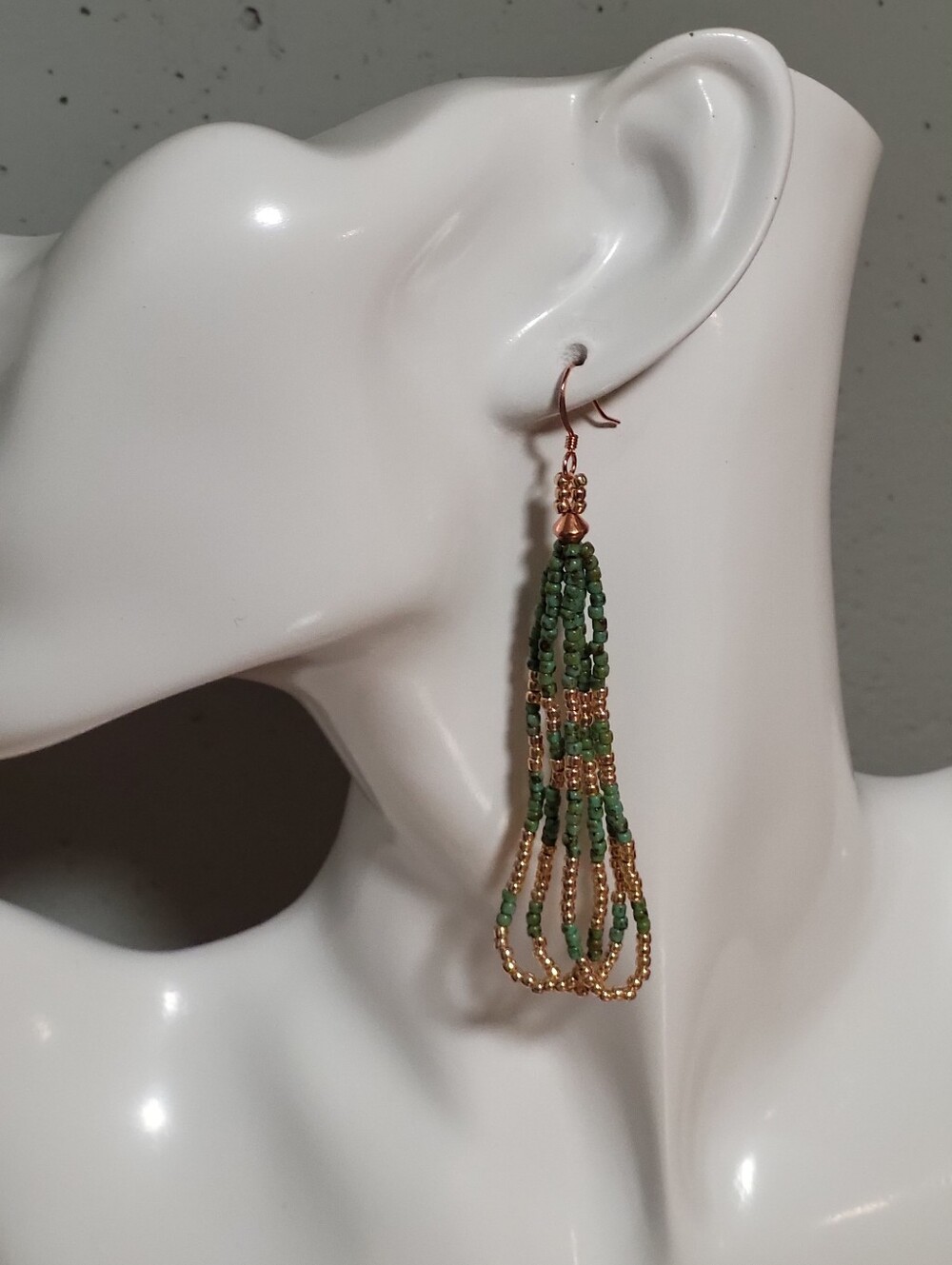 Handmade Seed Bead Loop Earrings Copper and Picasso Turquoise